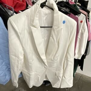 Women's Notch Lapel Single Breasted Long Sleeve Blazer Jacket White Size L